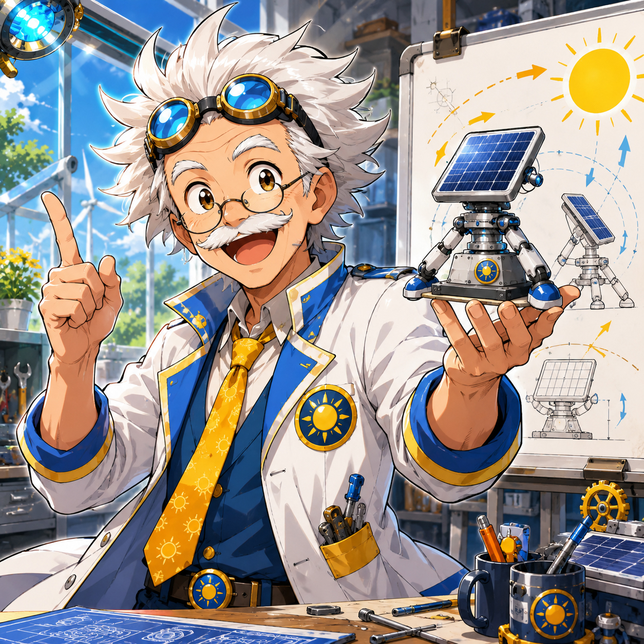 Professor Sol-Turn explaining dual-axis tracking