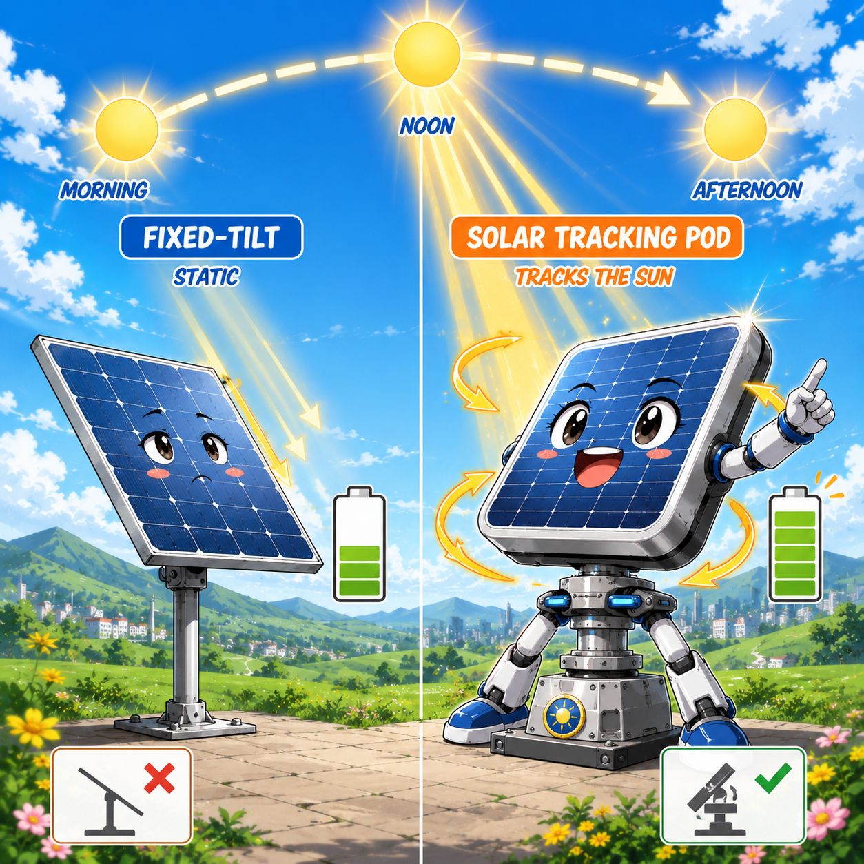 Tracking versus fixed solar comparison