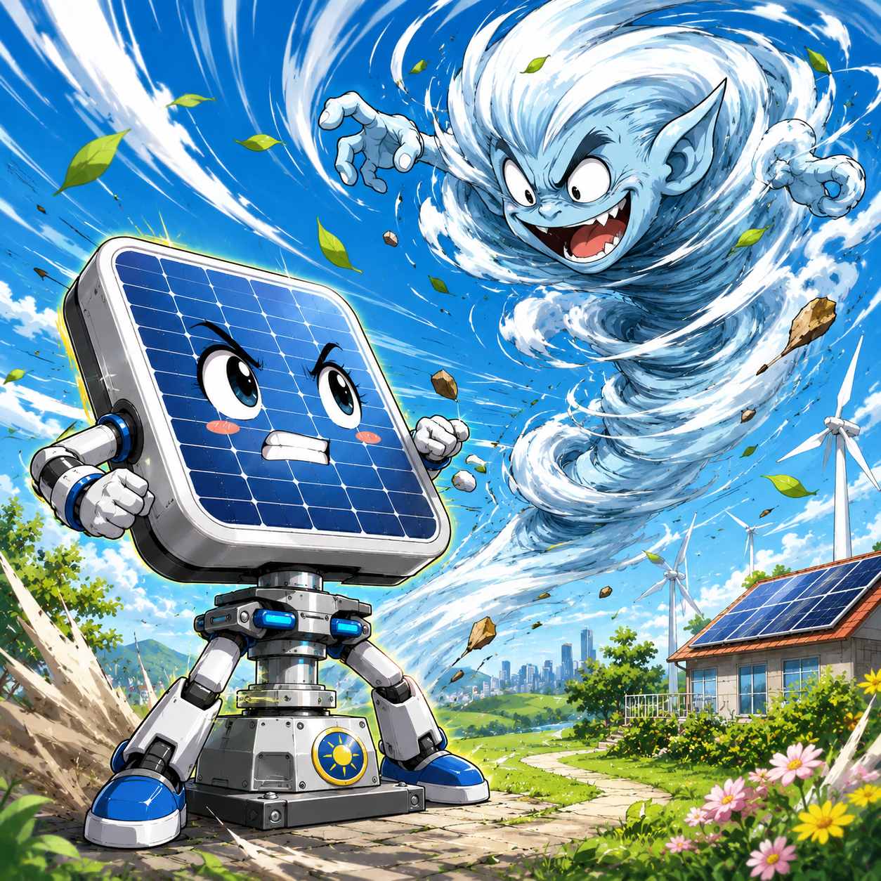 Wind Goblin attacking a solar tracker